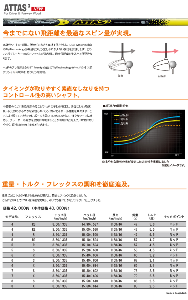 UST Mamiya ATTAS3 远距离 稳定 木杆身