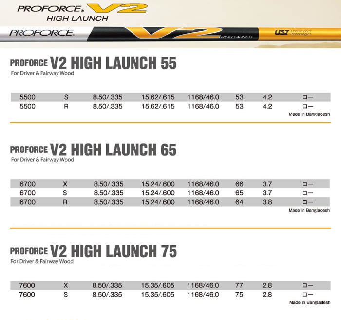 UST mamiya PROFORCE V2 High Launch 高弹道 木杆身