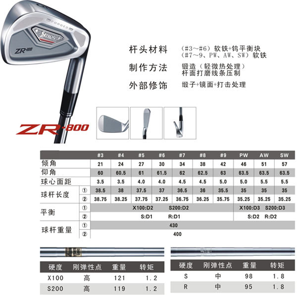 【正品】SRIXON ZR-800 软铁钨平衡铁杆单头 #3 #6